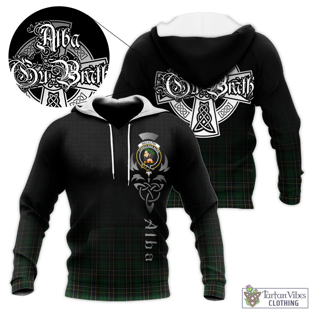 Tartan Vibes Clothing MacAlpin Tartan Knitted Hoodie Featuring Alba Gu Brath Family Crest Celtic Inspired