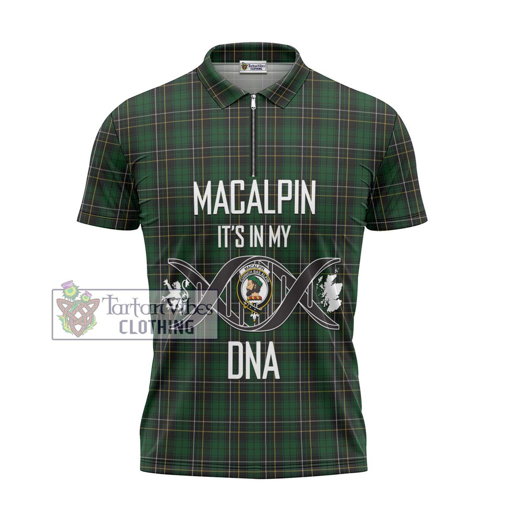 MacAlpine (MacAlpin) Tartan Zipper Polo Shirt with Family Crest DNA In Me Style - Tartanvibesclothing Shop