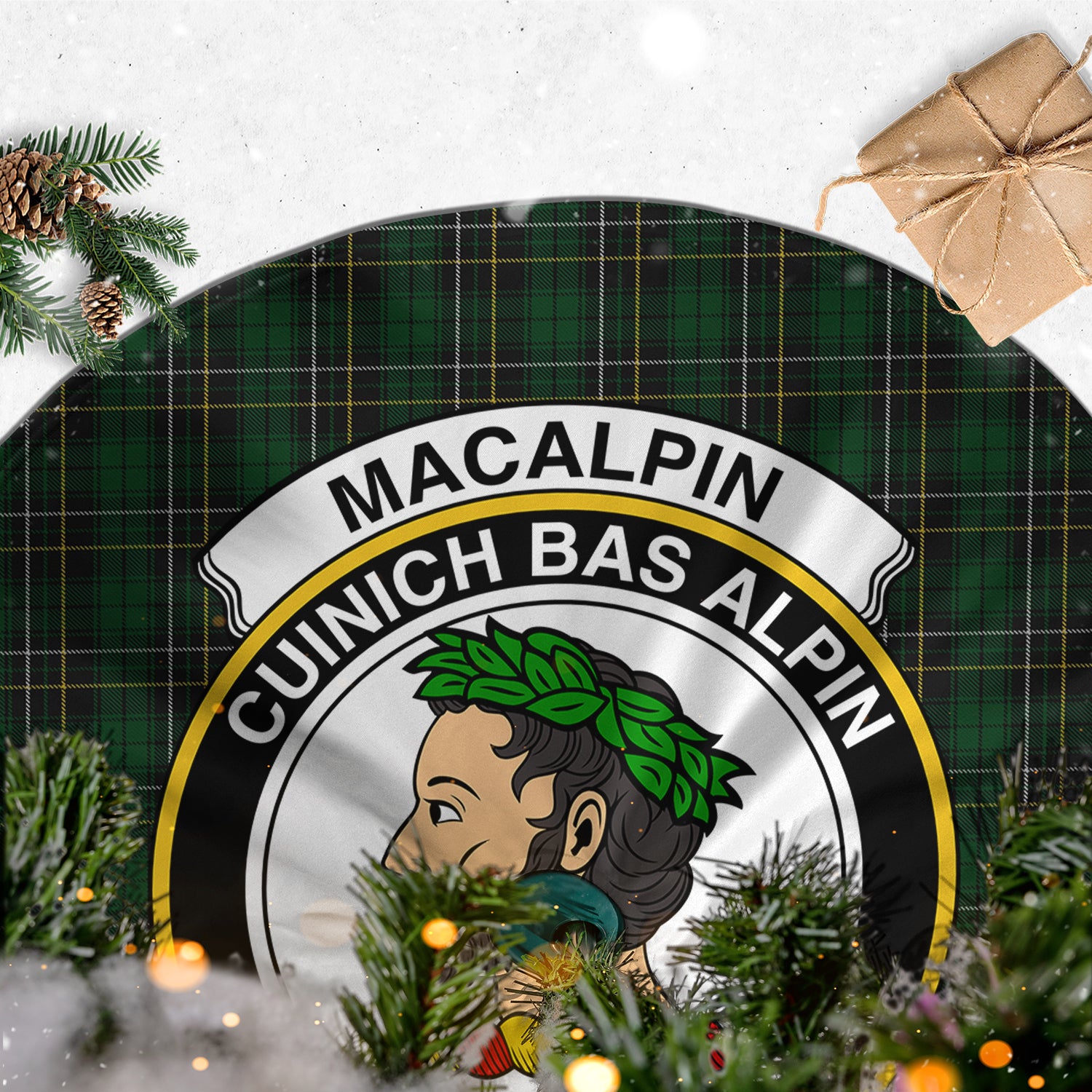 MacAlpin Tartan Christmas Tree Skirt with Family Crest - Tartanvibesclothing