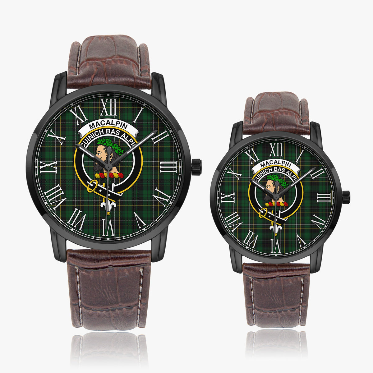 MacAlpine (MacAlpin) Tartan Family Crest Leather Strap Quartz Watch - Tartan Vibes Clothing