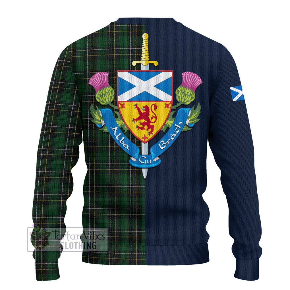 Tartan Vibes Clothing MacAlpin Tartan Knitted Sweater with Scottish Lion Royal Arm Half Style