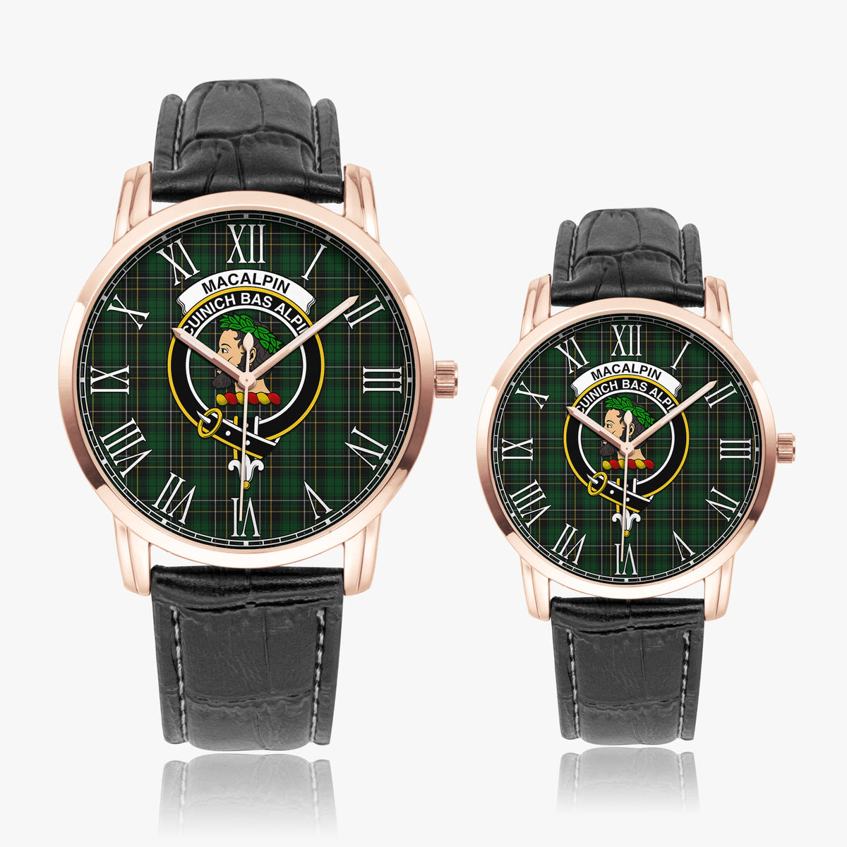 MacAlpine (MacAlpin) Tartan Family Crest Leather Strap Quartz Watch - Tartan Vibes Clothing