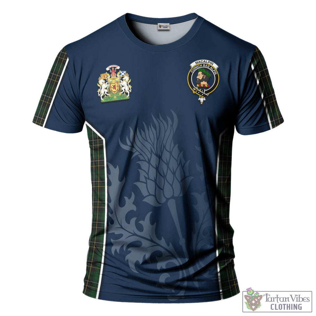 Tartan Vibes Clothing MacAlpin Tartan T-Shirt with Family Crest and Scottish Thistle Vibes Sport Style