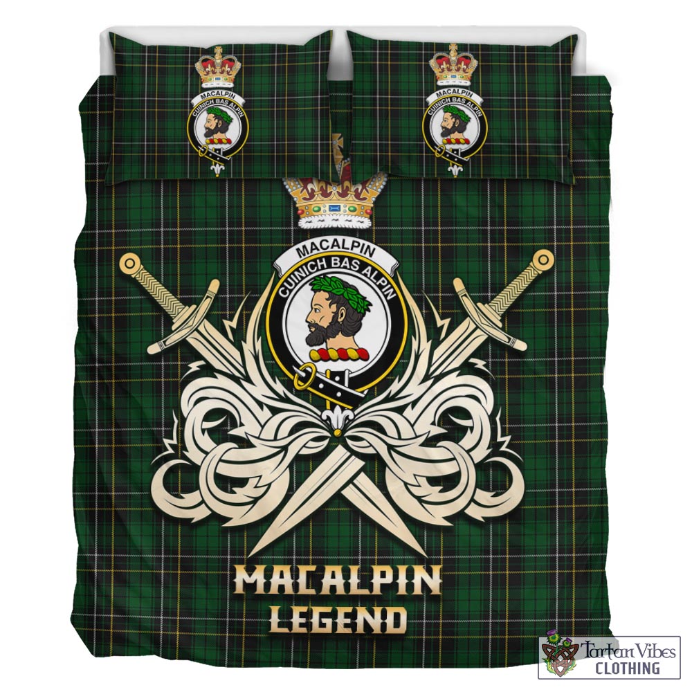 Tartan Vibes Clothing MacAlpin Tartan Bedding Set with Clan Crest and the Golden Sword of Courageous Legacy