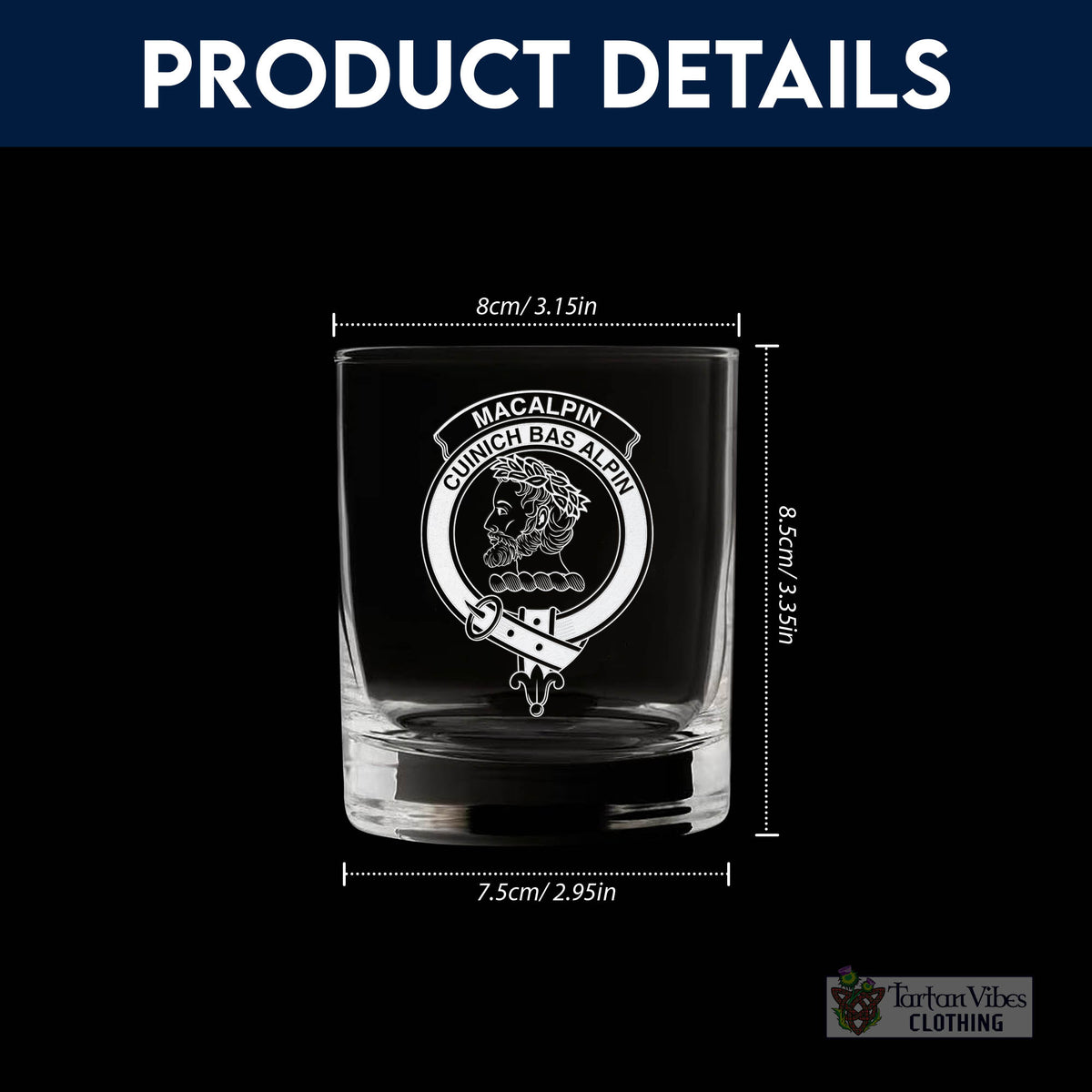 MacAlpin Clan Crest Engraved Whiskey Glass - 2D-tartanvibesclothing