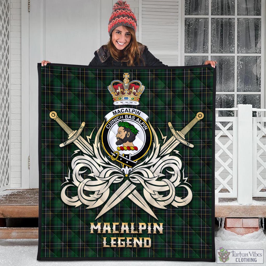 Tartan Vibes Clothing MacAlpin Tartan Quilt with Clan Crest and the Golden Sword of Courageous Legacy