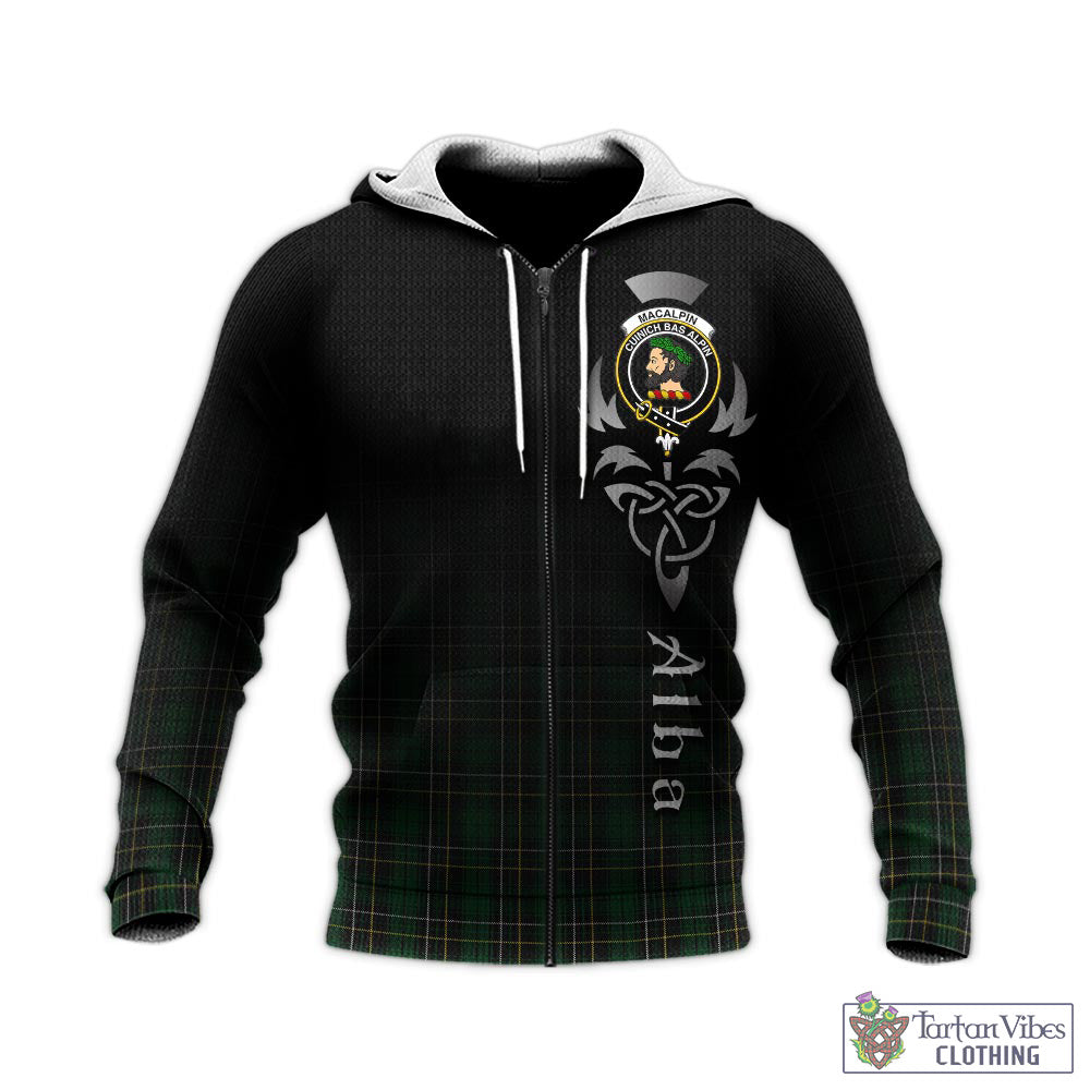 Tartan Vibes Clothing MacAlpin Tartan Knitted Hoodie Featuring Alba Gu Brath Family Crest Celtic Inspired