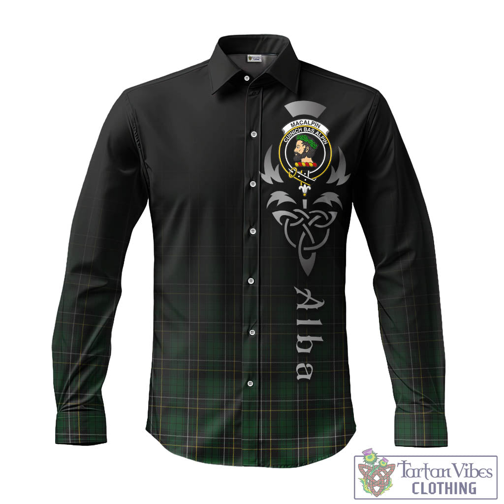 Tartan Vibes Clothing MacAlpin Tartan Long Sleeve Button Up Featuring Alba Gu Brath Family Crest Celtic Inspired