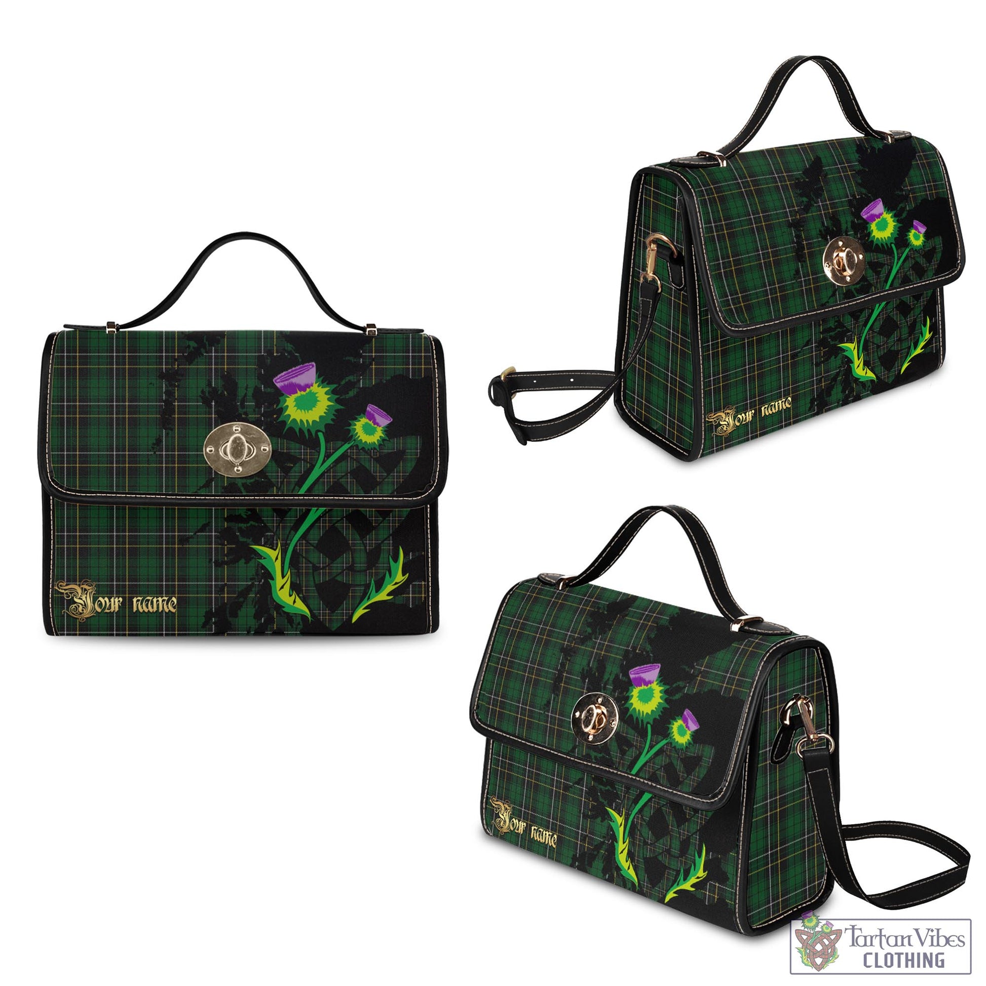 Tartan Vibes Clothing MacAlpin Tartan Waterproof Canvas Bag with Scotland Map and Thistle Celtic Accents