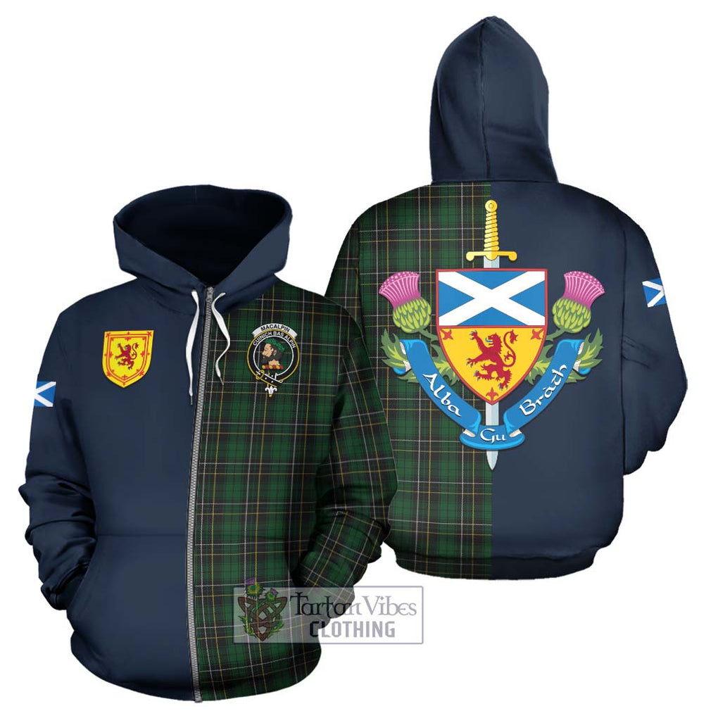 Tartan Vibes Clothing MacAlpin Tartan Hoodie with Scottish Lion Royal Arm Half Style