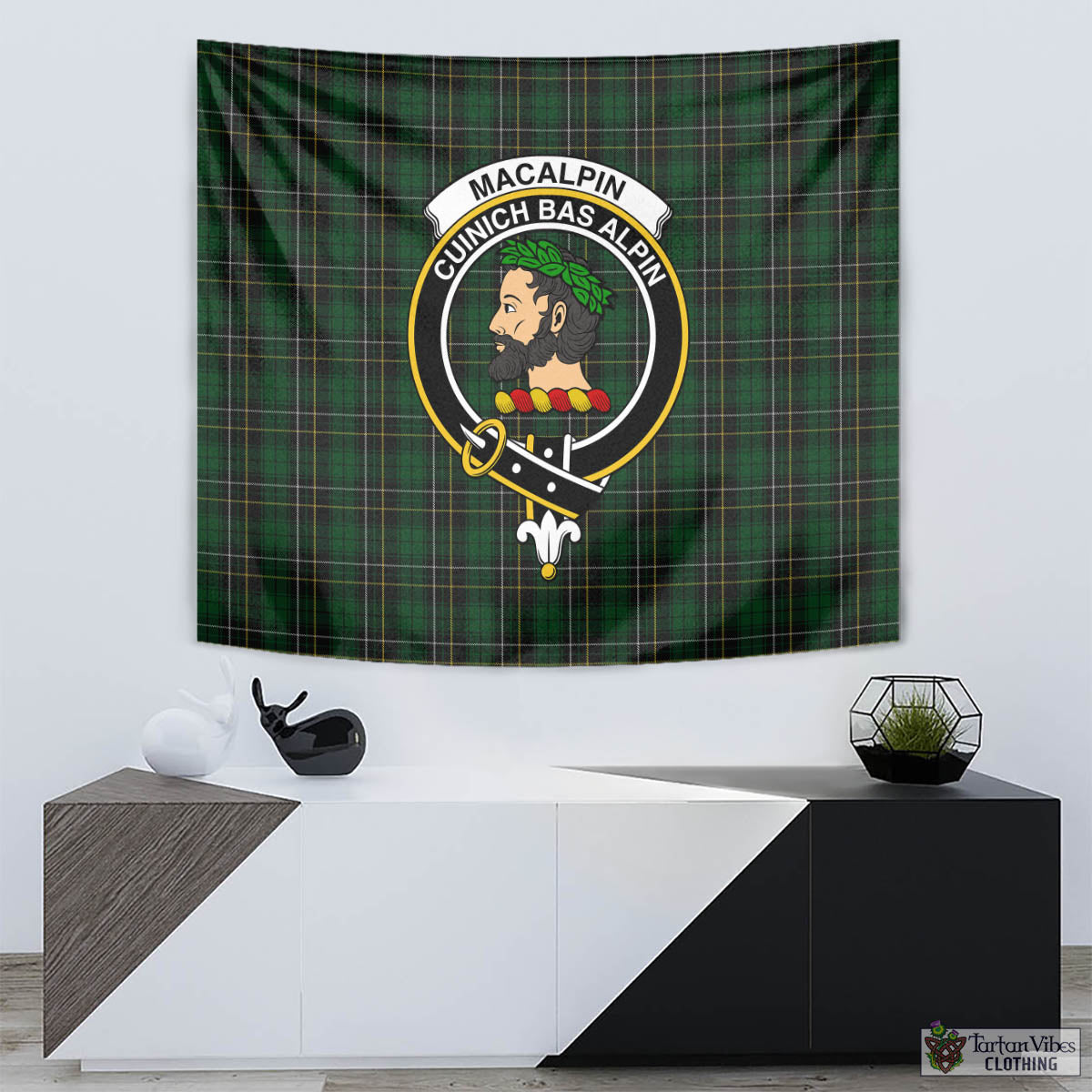 Tartan Vibes Clothing MacAlpin Tartan Tapestry Wall Hanging and Home Decor for Room with Family Crest