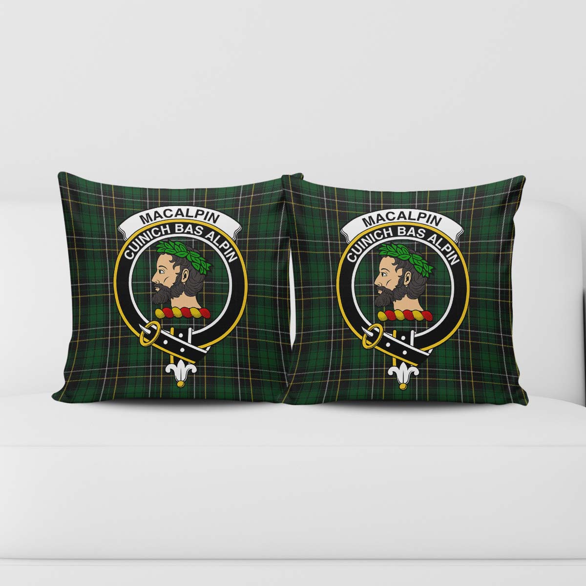 MacAlpin Tartan Pillow Cover with Family Crest - Tartanvibesclothing