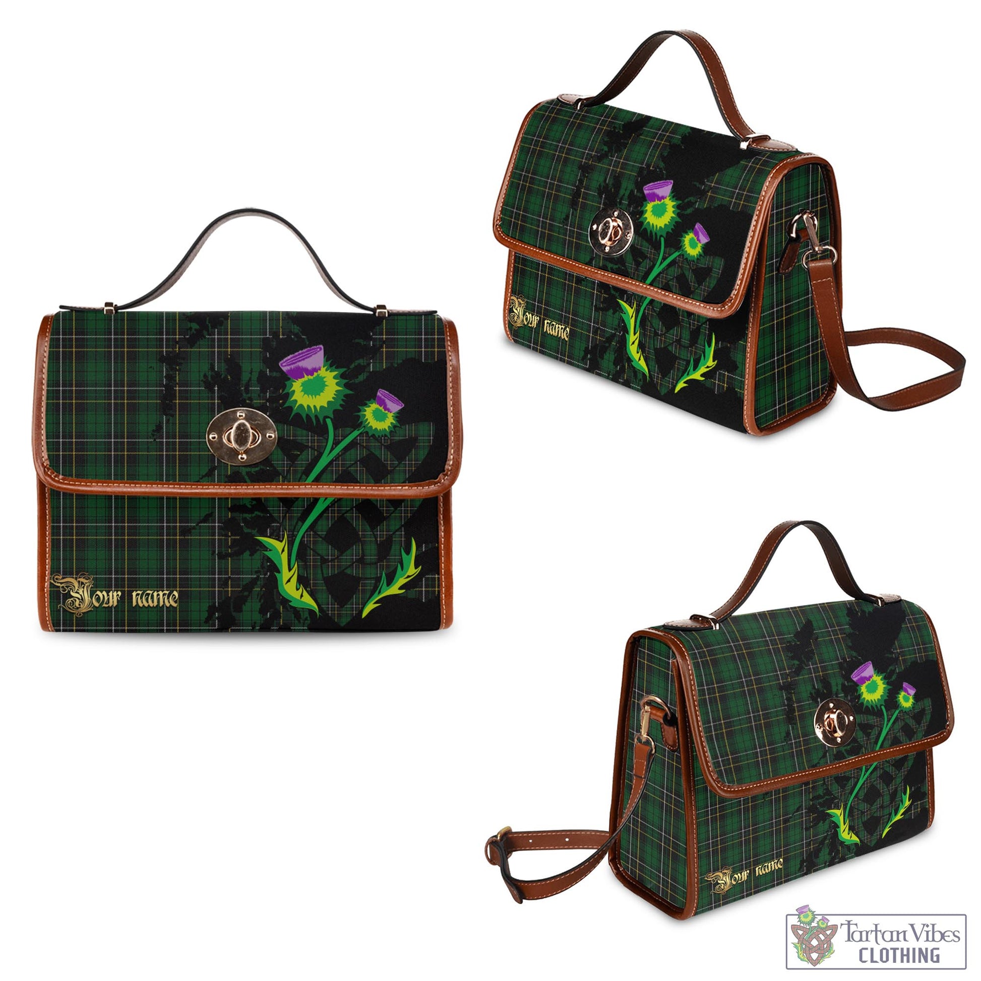 Tartan Vibes Clothing MacAlpin Tartan Waterproof Canvas Bag with Scotland Map and Thistle Celtic Accents