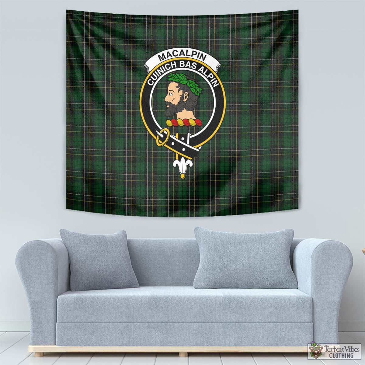 Tartan Vibes Clothing MacAlpin Tartan Tapestry Wall Hanging and Home Decor for Room with Family Crest