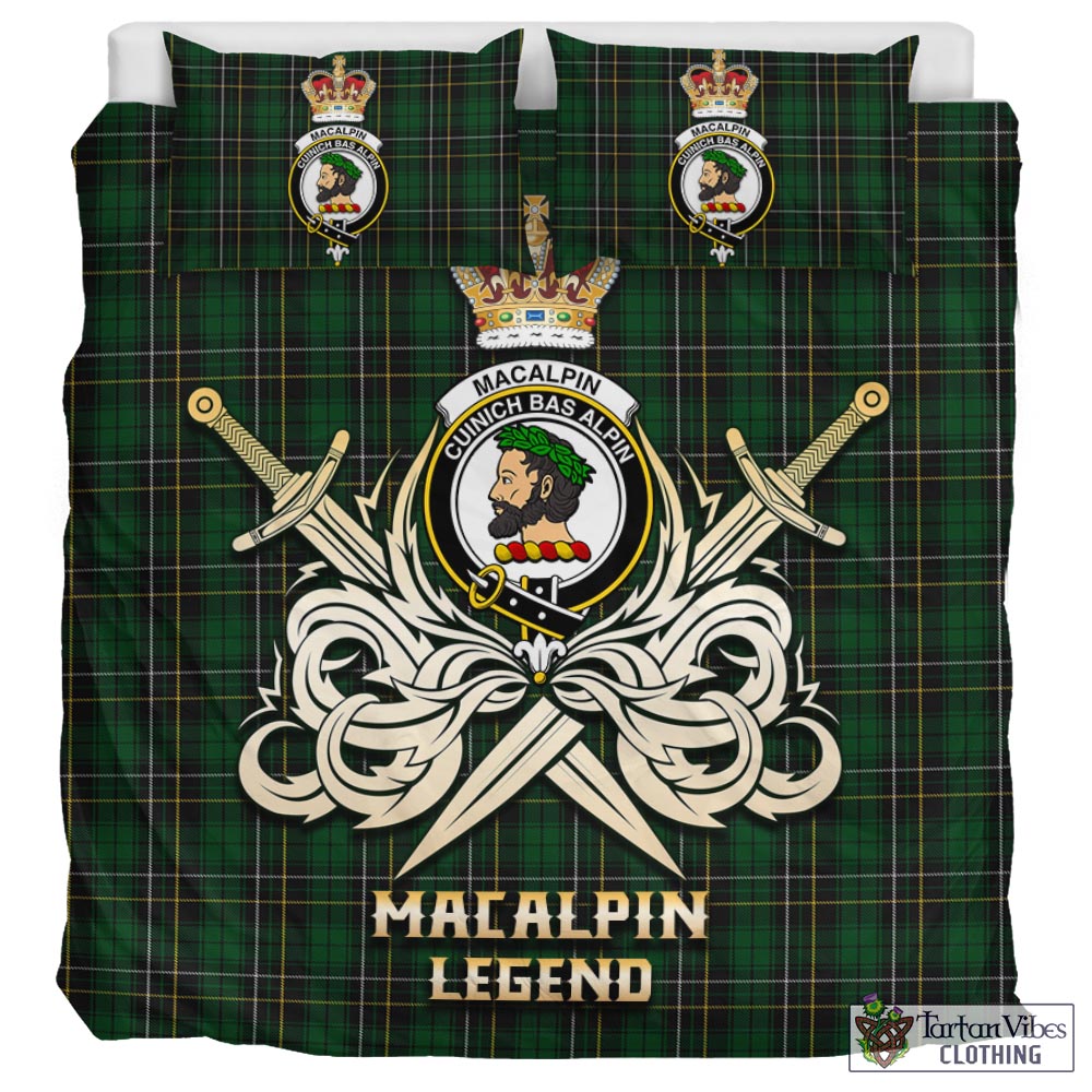 Tartan Vibes Clothing MacAlpin Tartan Bedding Set with Clan Crest and the Golden Sword of Courageous Legacy