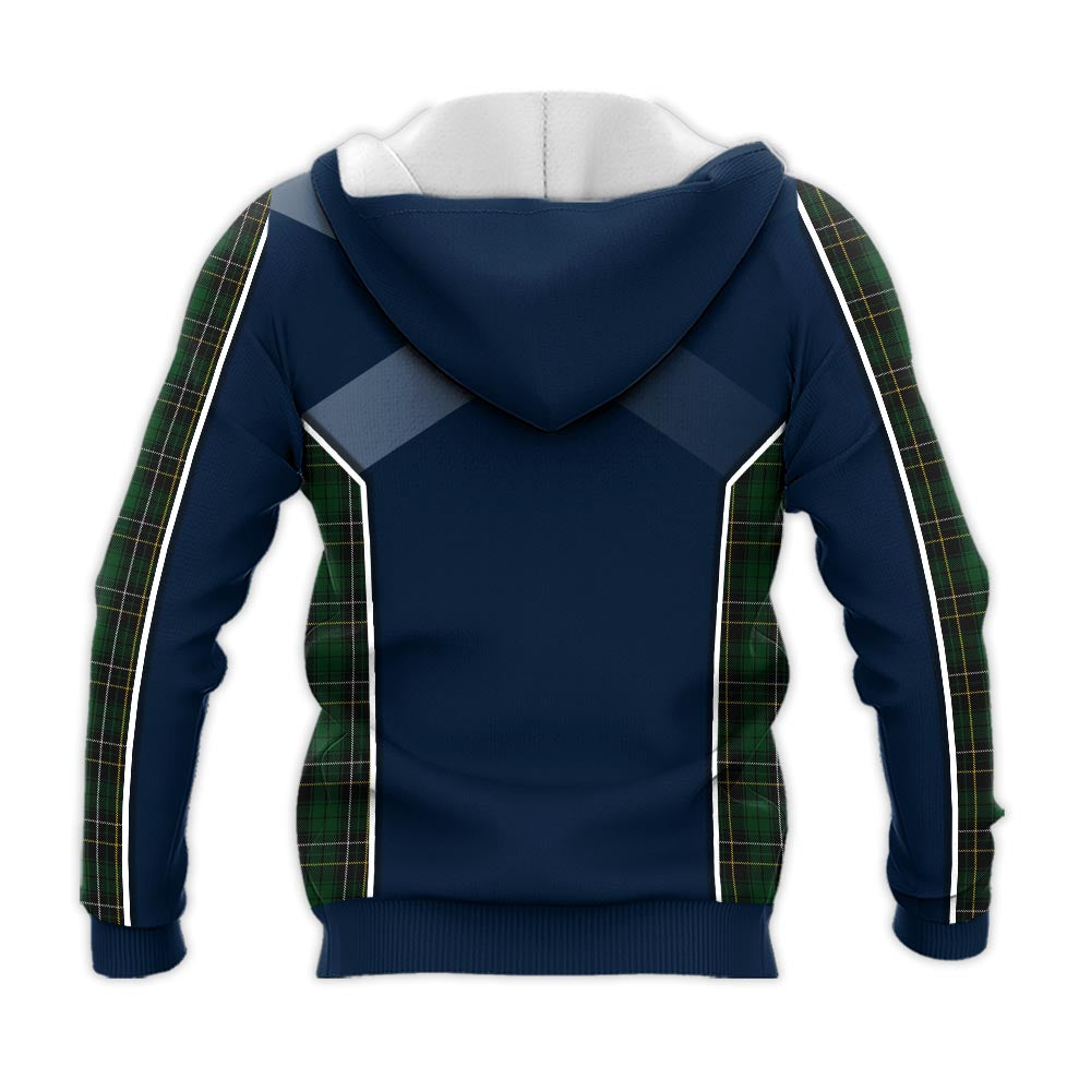 Tartan Vibes Clothing MacAlpin Tartan Knitted Hoodie with Family Crest and Scottish Thistle Vibes Sport Style