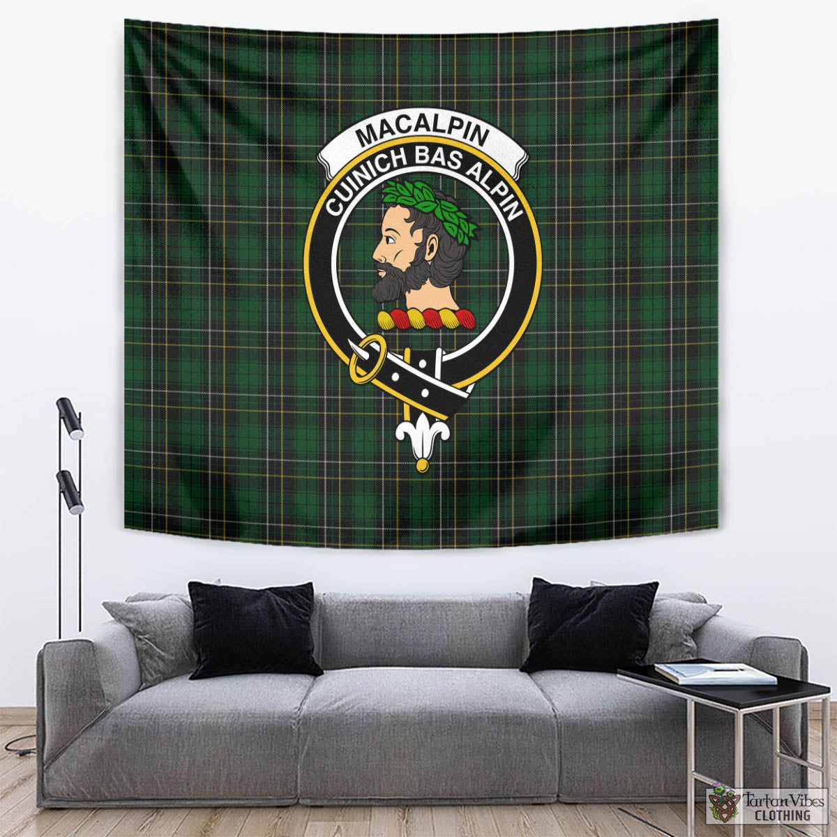 Tartan Vibes Clothing MacAlpin Tartan Tapestry Wall Hanging and Home Decor for Room with Family Crest