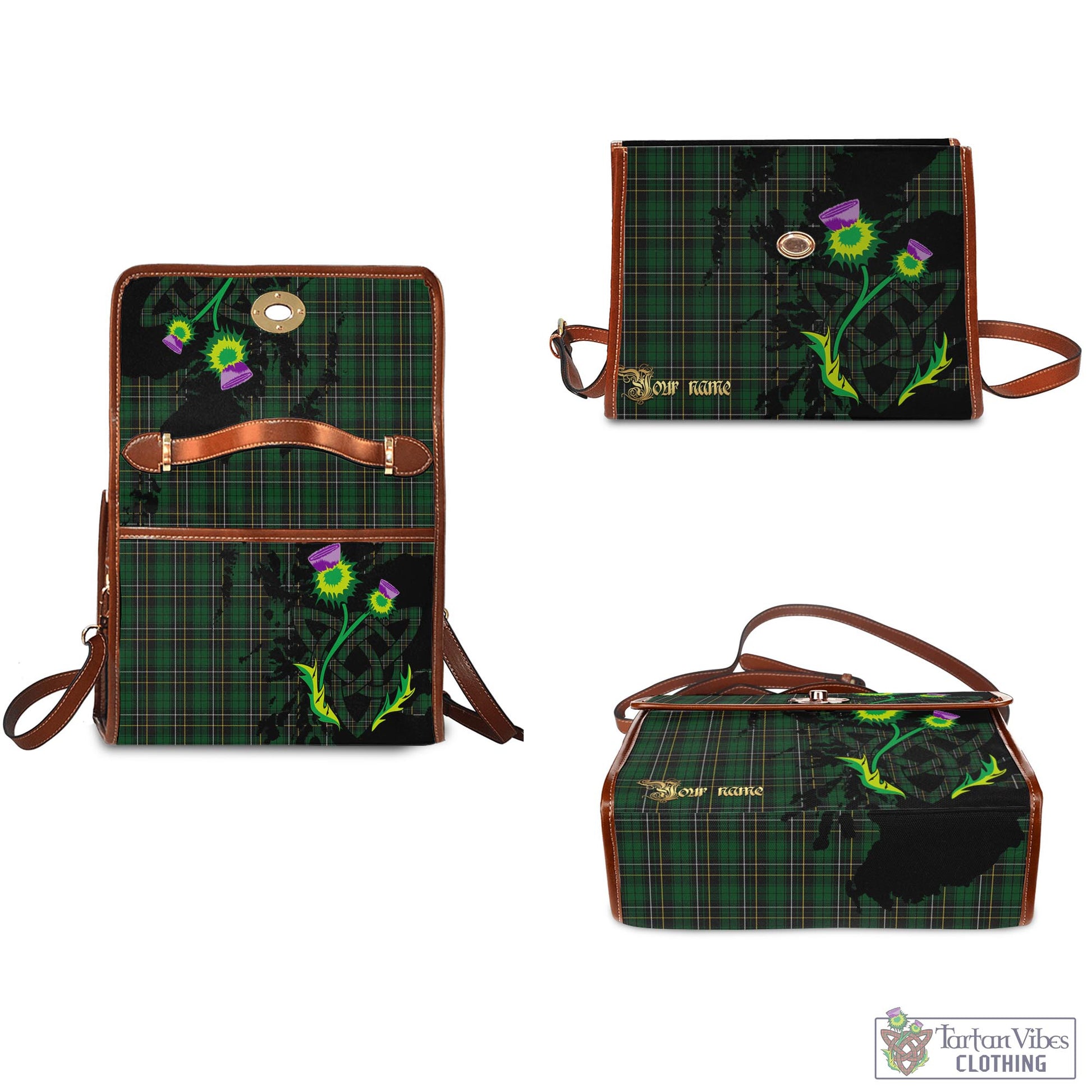 Tartan Vibes Clothing MacAlpin Tartan Waterproof Canvas Bag with Scotland Map and Thistle Celtic Accents