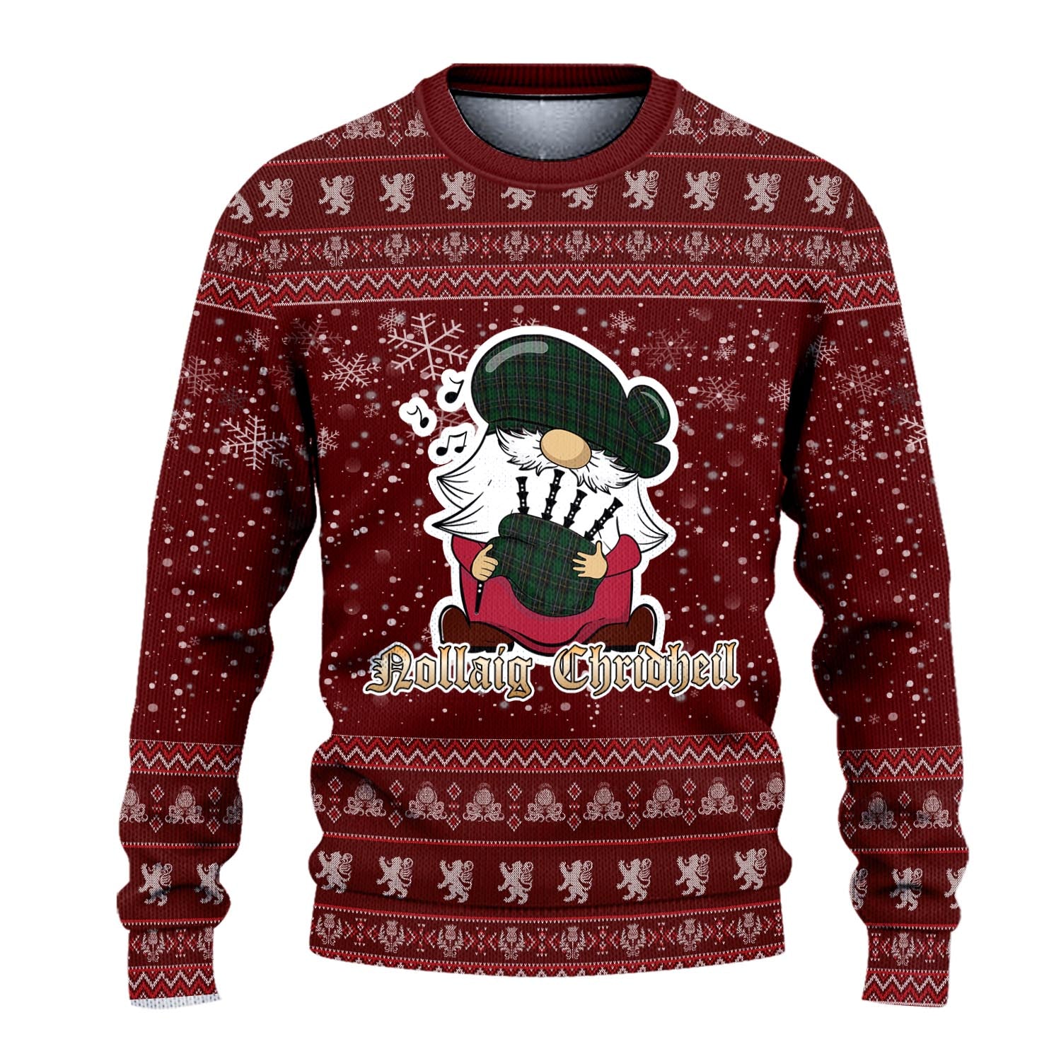 MacAlpin Clan Christmas Family Knitted Sweater with Funny Gnome Playing Bagpipes - Tartanvibesclothing