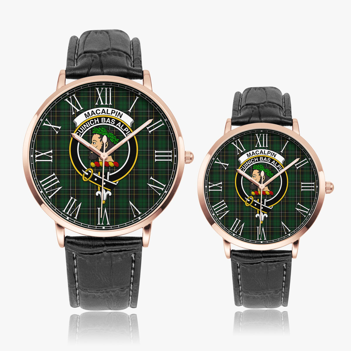 MacAlpine (MacAlpin) Tartan Family Crest Leather Strap Quartz Watch - Tartan Vibes Clothing