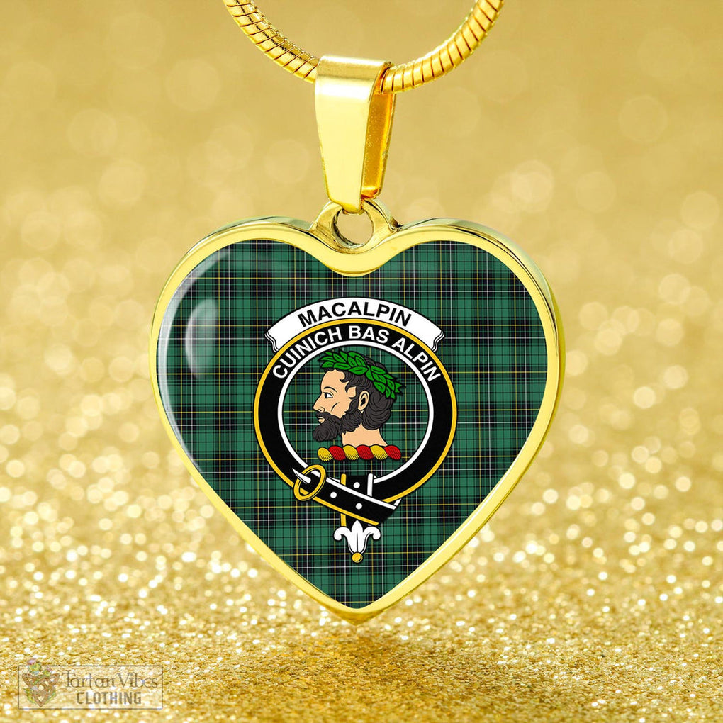 Tartan Vibes Clothing MacAlpin Ancient Tartan Heart Necklace with Family Crest