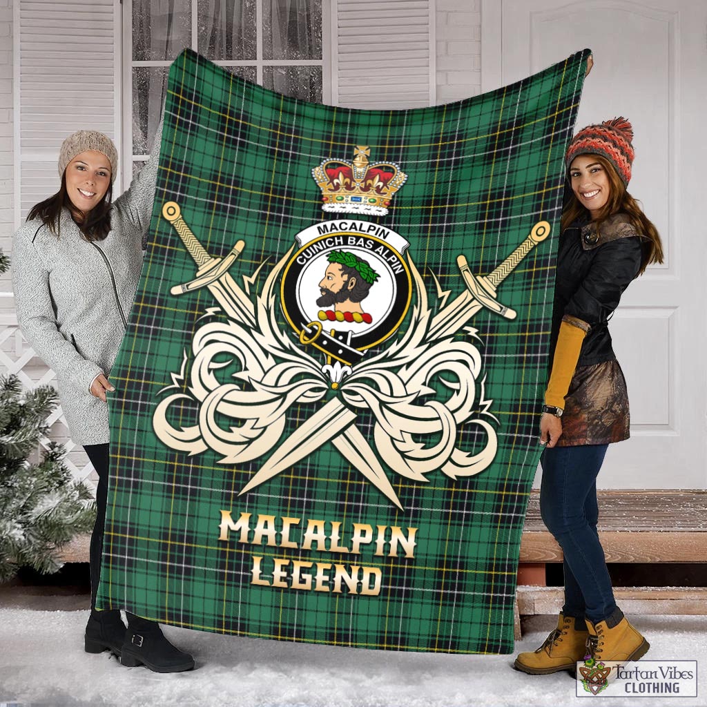 Tartan Vibes Clothing MacAlpin Ancient Tartan Blanket with Clan Crest and the Golden Sword of Courageous Legacy