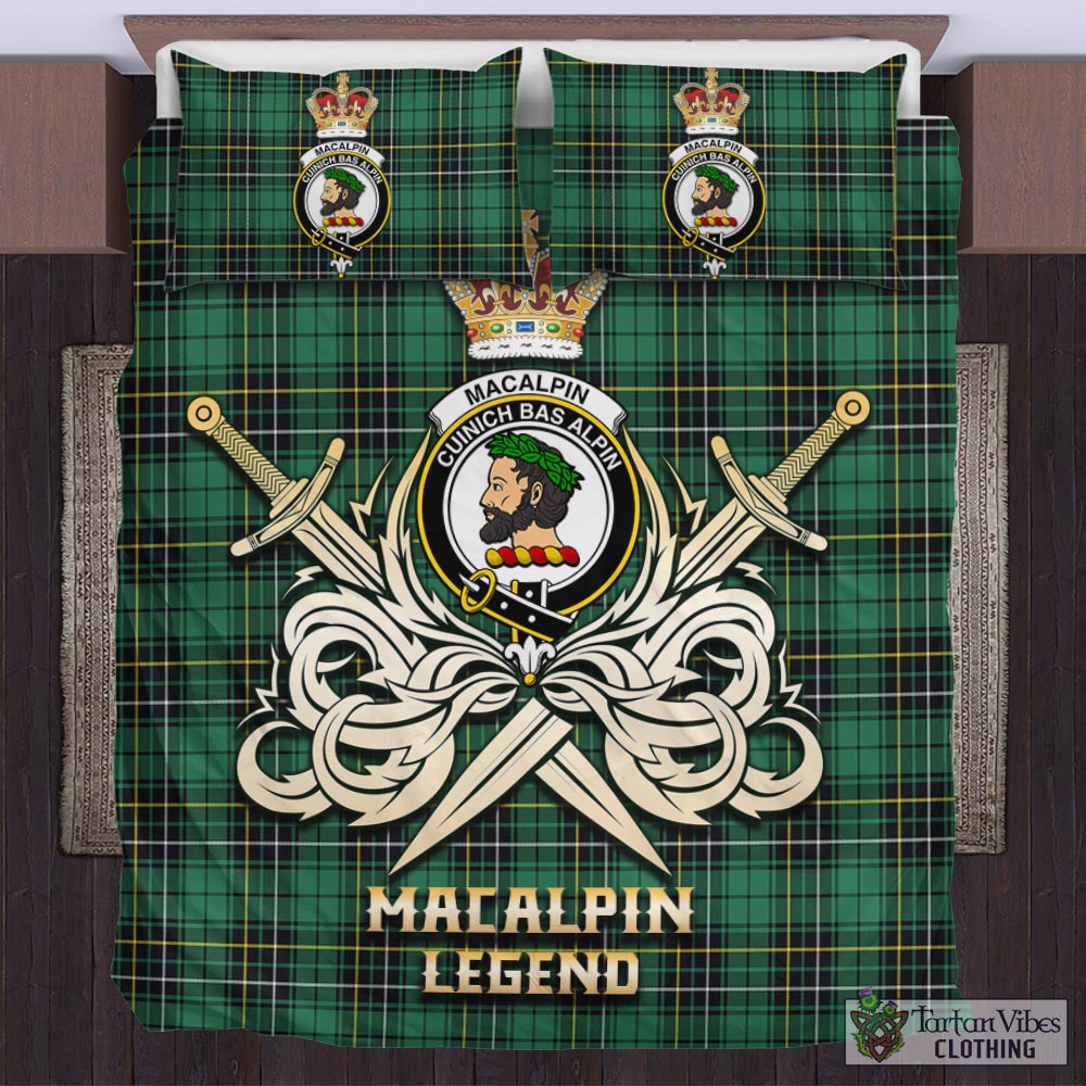 Tartan Vibes Clothing MacAlpin Ancient Tartan Bedding Set with Clan Crest and the Golden Sword of Courageous Legacy