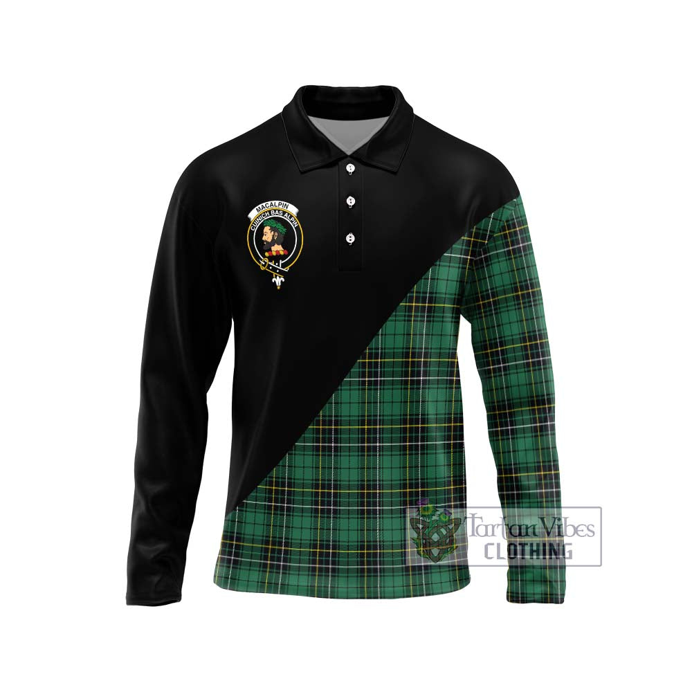 MacAlpin Ancient Tartan Long Sleeve Polo Shirt with Family Crest and Military Logo Style Unisex - Tartanvibesclothing Shop