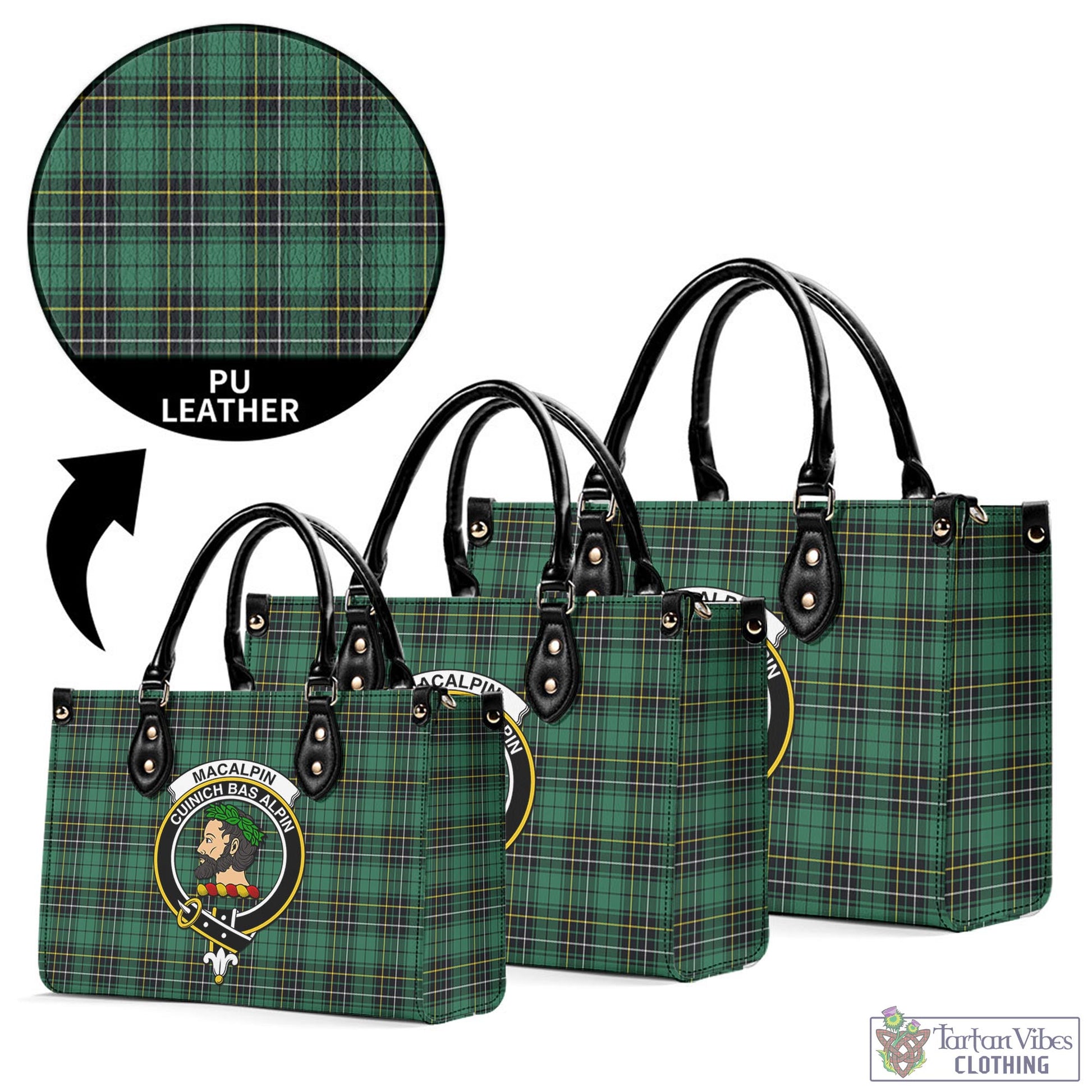 Tartan Vibes Clothing MacAlpin Ancient Tartan Luxury Leather Handbags with Family Crest