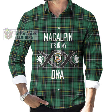 MacAlpin Ancient Tartan Long Sleeve Button Shirt with Family Crest DNA In Me Style