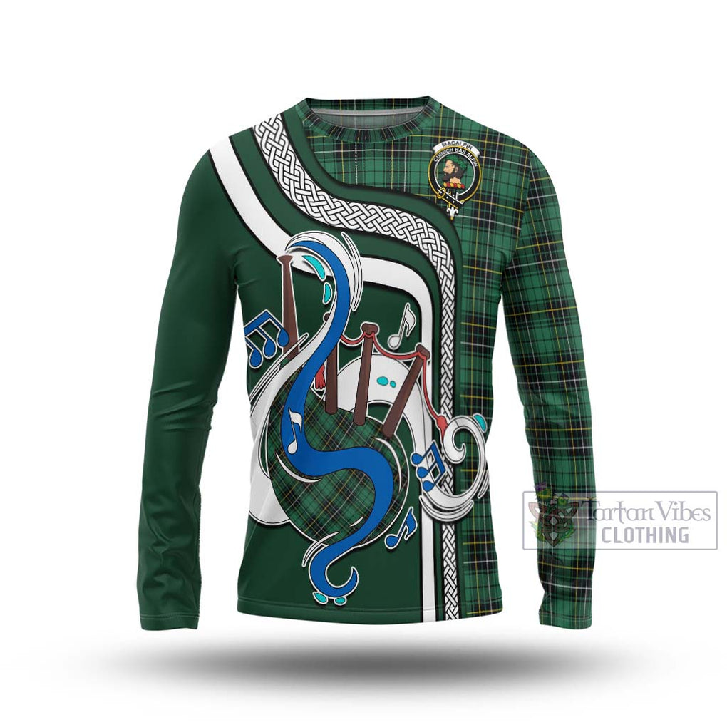 Tartan Vibes Clothing MacAlpin Ancient Tartan Long Sleeve T-Shirt with Epic Bagpipe Style