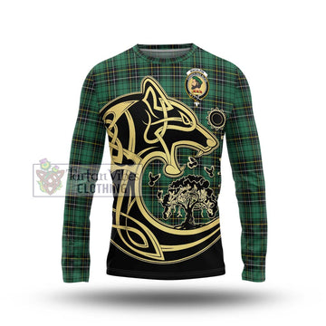 MacAlpin Ancient Tartan Long Sleeve T-Shirt with Family Crest Celtic Wolf Style