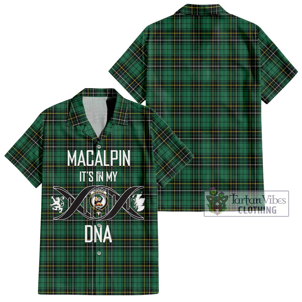 MacAlpin Ancient Tartan Short Sleeve Button Shirt with Family Crest DNA In Me Style Kid - Tartanvibesclothing Shop