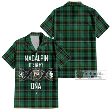 MacAlpin Ancient Tartan Short Sleeve Button Shirt with Family Crest DNA In Me Style