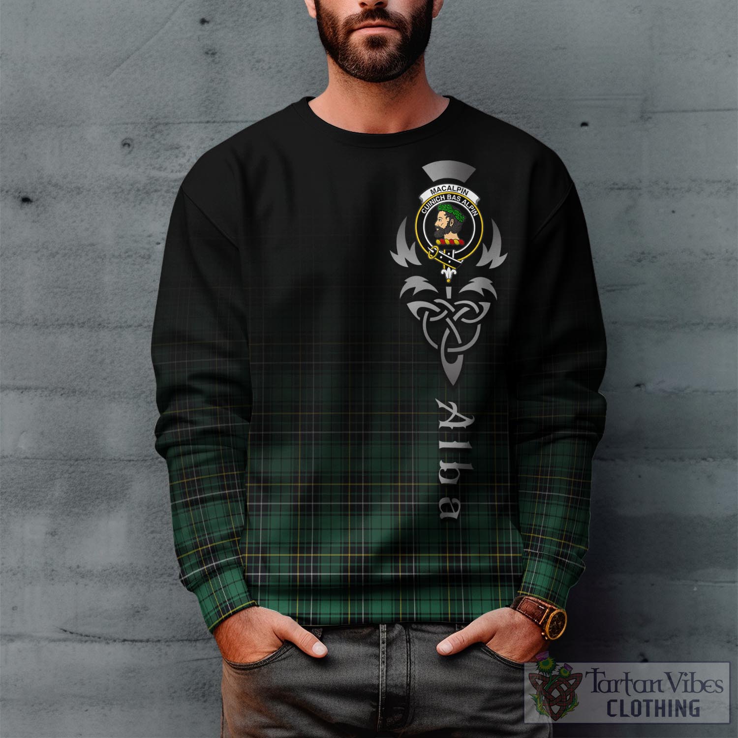 Tartan Vibes Clothing MacAlpin Ancient Tartan Sweatshirt Featuring Alba Gu Brath Family Crest Celtic Inspired
