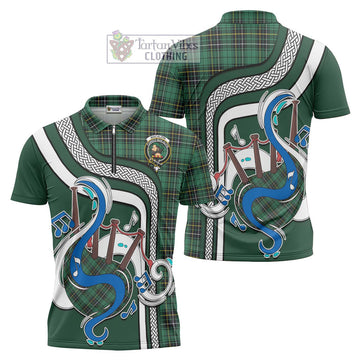 MacAlpin Ancient Tartan Zipper Polo Shirt with Epic Bagpipe Style