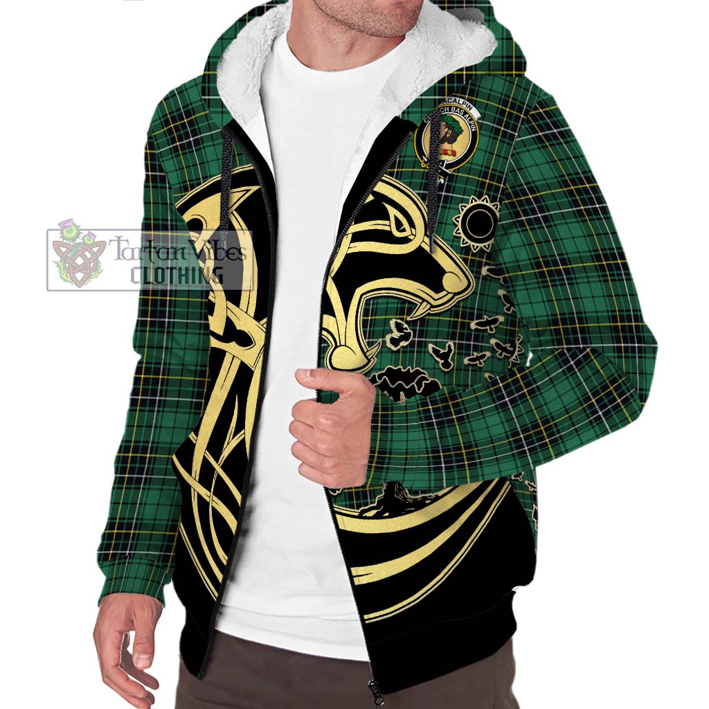 Tartan Vibes Clothing MacAlpin Ancient Tartan Sherpa Hoodie with Family Crest Celtic Wolf Style