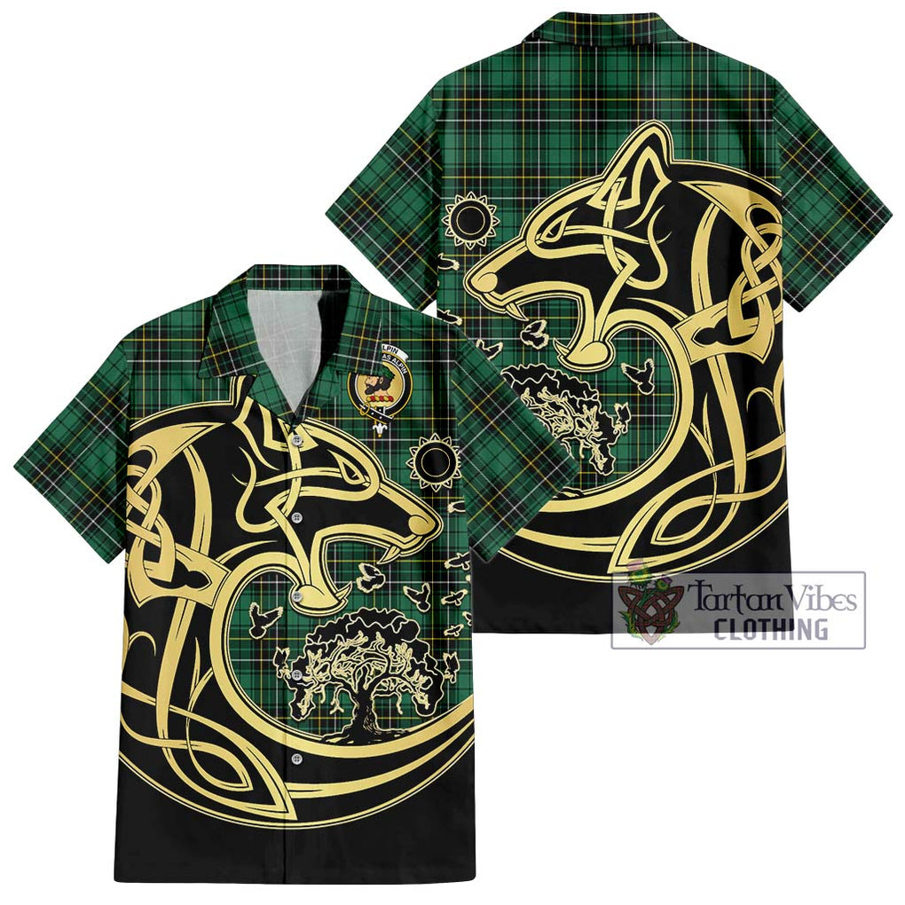 MacAlpin Ancient Tartan Short Sleeve Button Shirt with Family Crest Celtic Wolf Style Kid - Tartan Vibes Clothing