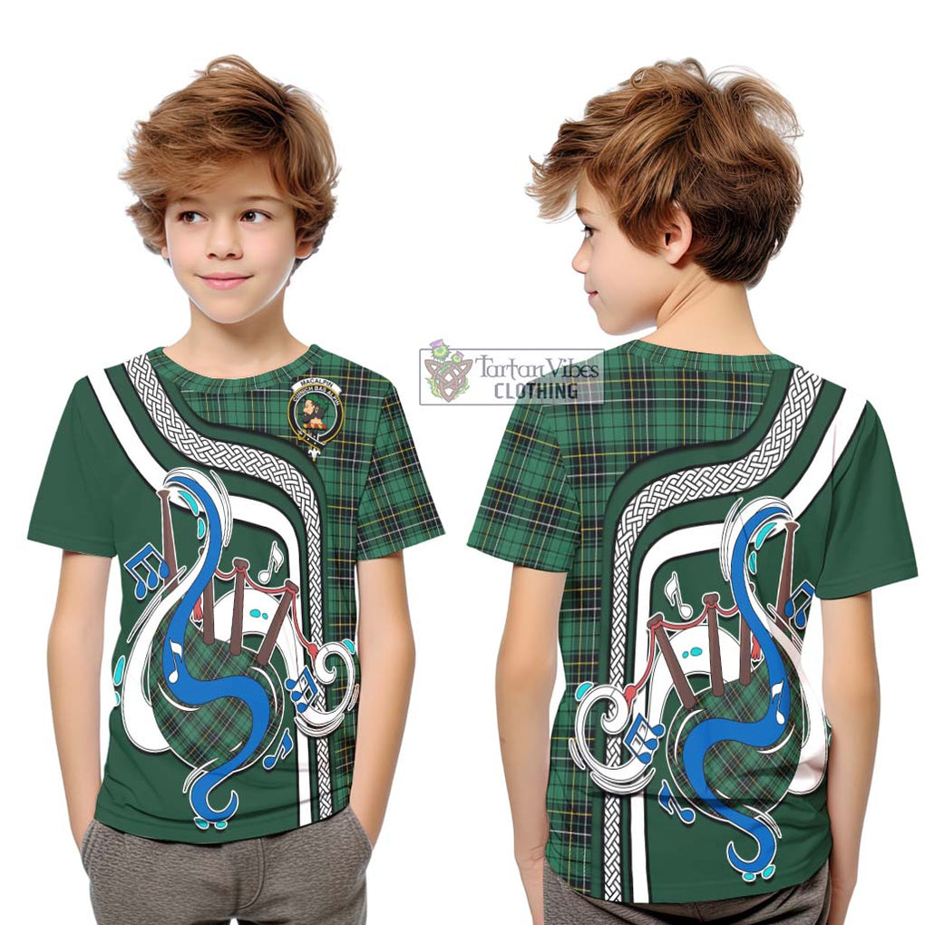 Tartan Vibes Clothing MacAlpin Ancient Tartan Kid T-Shirt with Epic Bagpipe Style