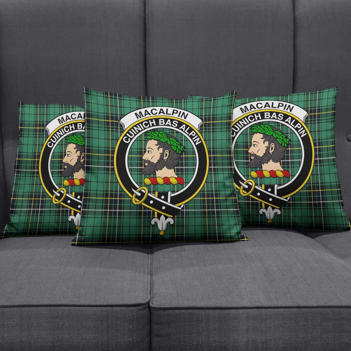 MacAlpin Ancient Tartan Pillow Cover with Family Crest Square Pillow Cover - Tartanvibesclothing