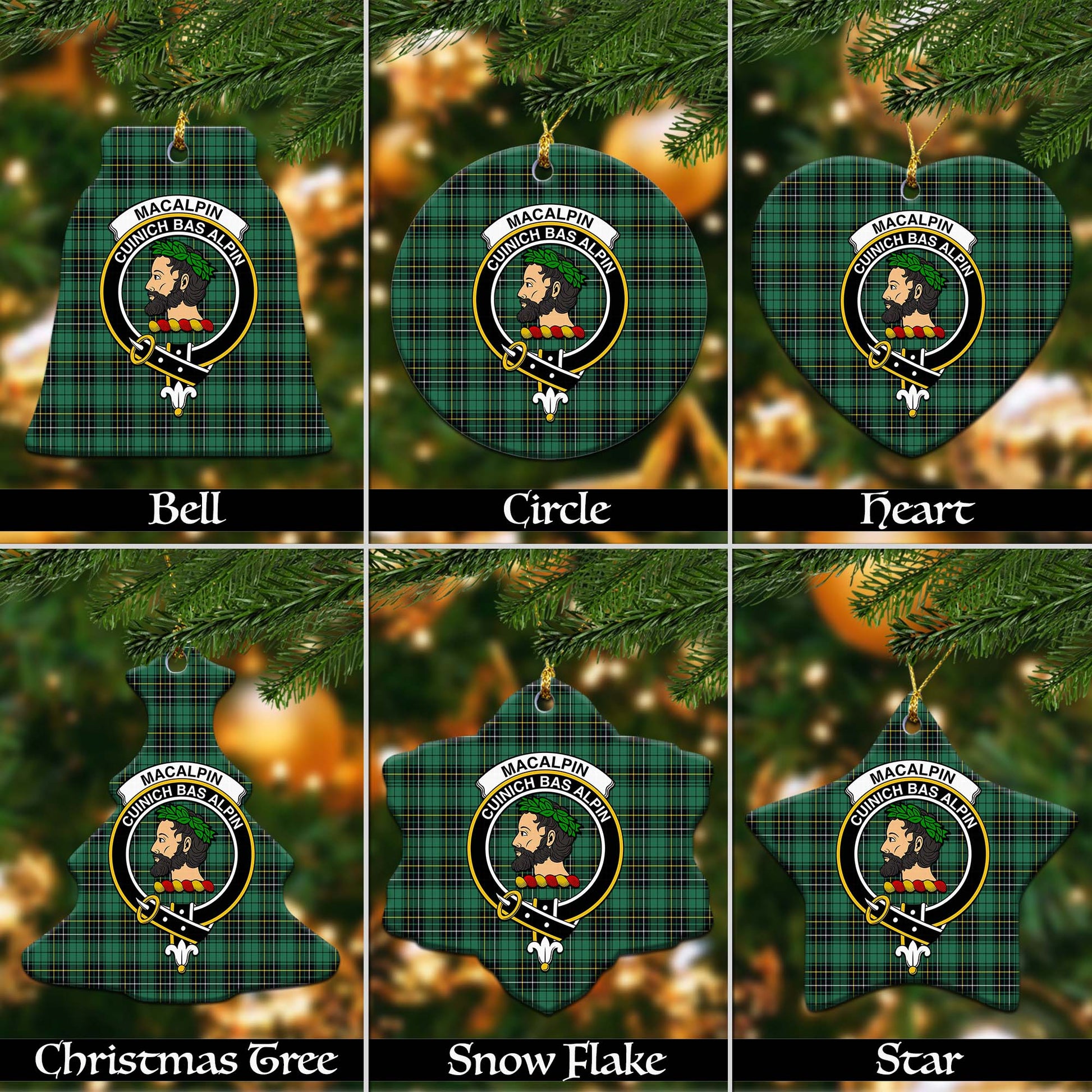 MacAlpin Ancient Tartan Christmas Ornaments with Family Crest - Tartanvibesclothing