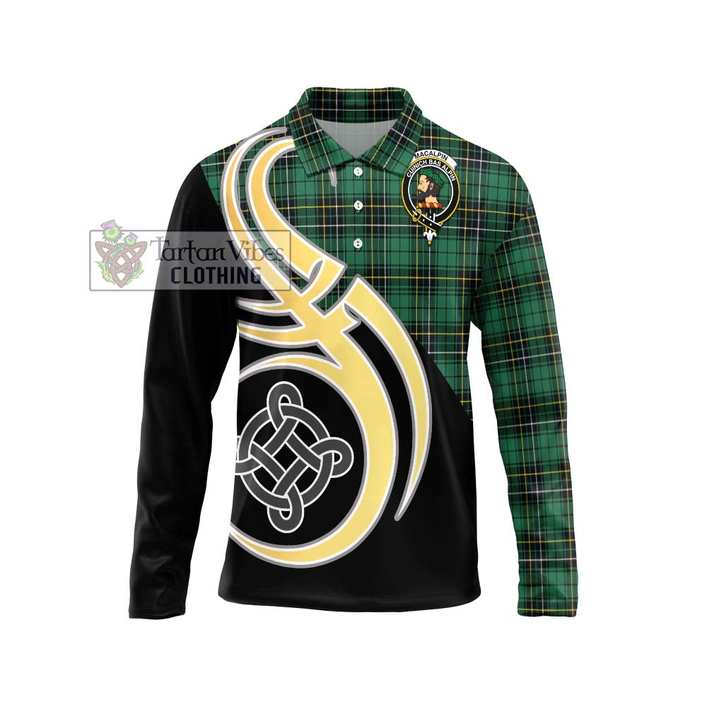 MacAlpin Ancient Tartan Long Sleeve Polo Shirt with Family Crest and Celtic Symbol Style Unisex - Tartan Vibes Clothing