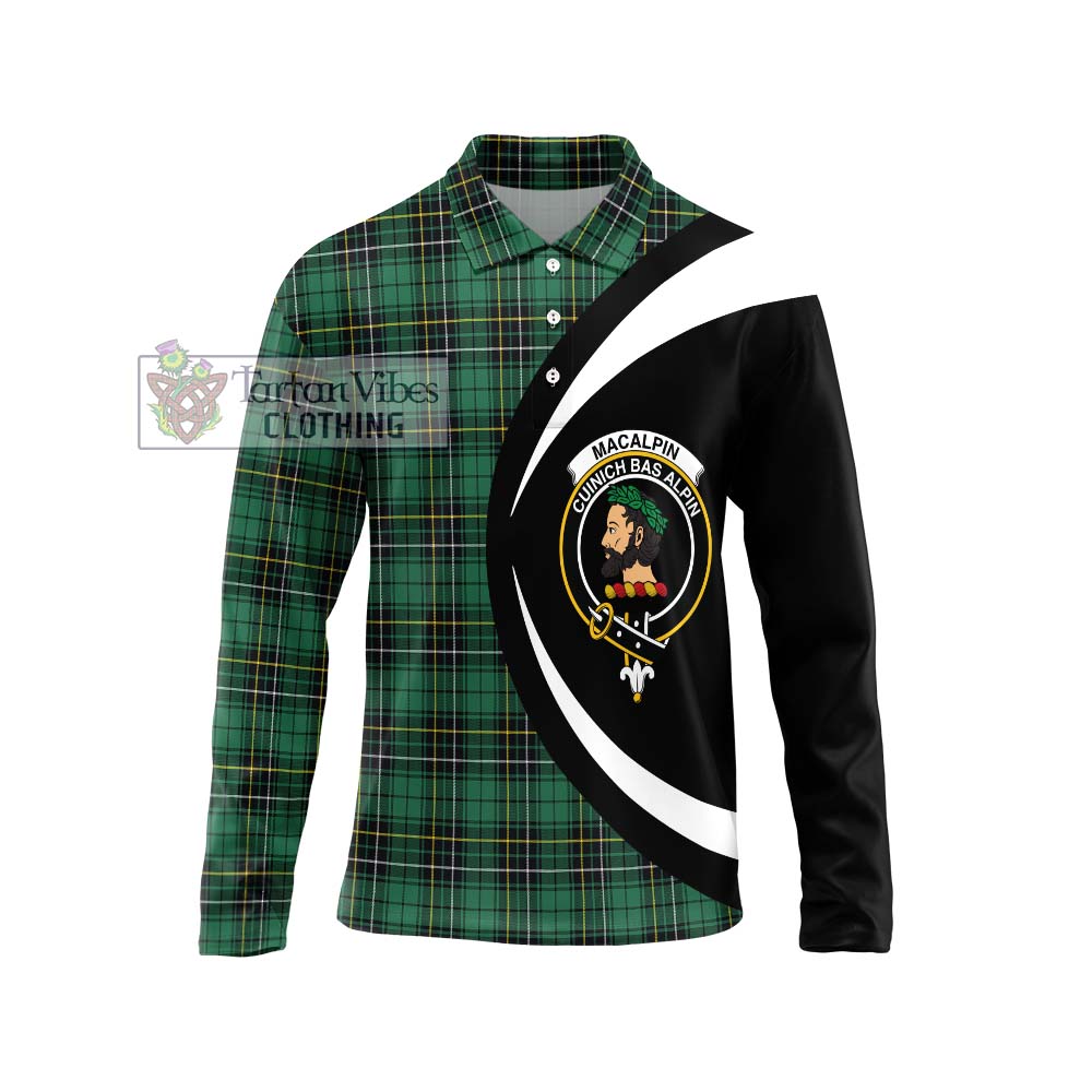 MacAlpin Ancient Tartan Long Sleeve Polo Shirt with Family Crest Circle Style Unisex - Tartan Vibes Clothing