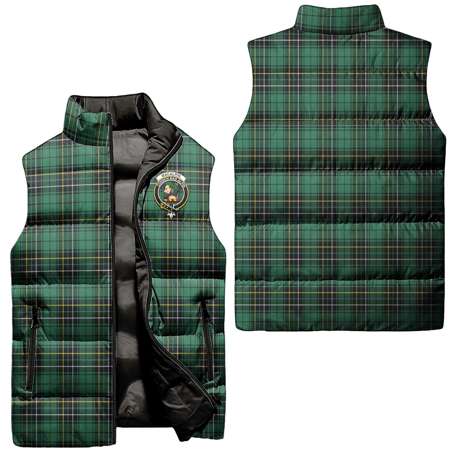 MacAlpin Ancient Tartan Sleeveless Puffer Jacket with Family Crest Unisex - Tartanvibesclothing