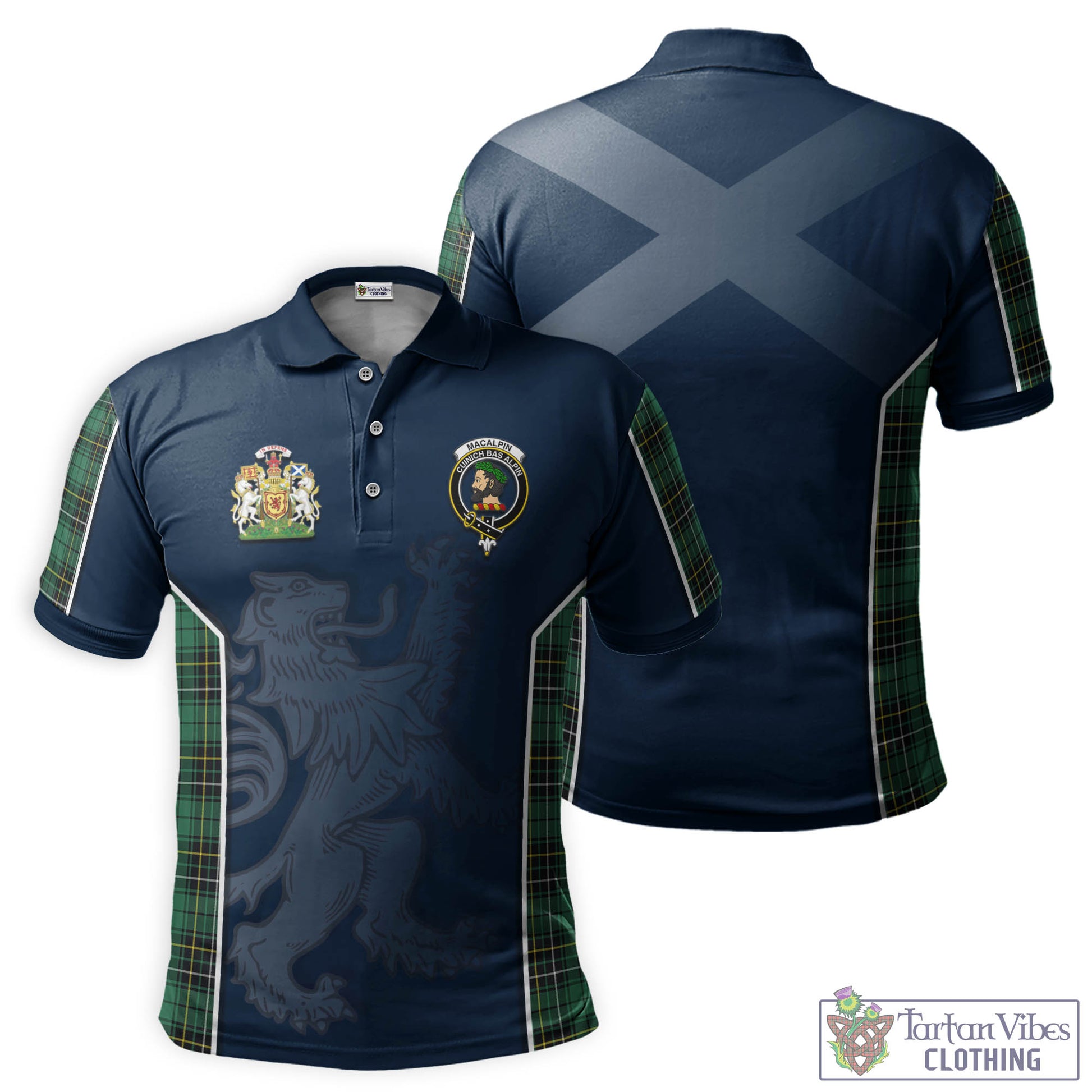 Tartan Vibes Clothing MacAlpin Ancient Tartan Men's Polo Shirt with Family Crest and Lion Rampant Vibes Sport Style
