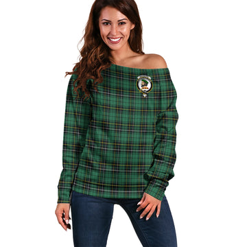 MacAlpin Ancient Tartan Off Shoulder Women Sweater with Family Crest