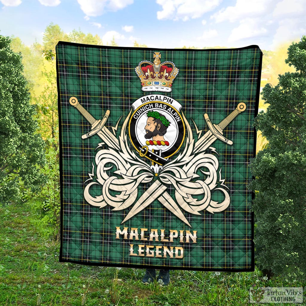 Tartan Vibes Clothing MacAlpin Ancient Tartan Quilt with Clan Crest and the Golden Sword of Courageous Legacy