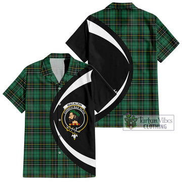 MacAlpin Ancient Tartan Short Sleeve Button Up with Family Crest Circle Style