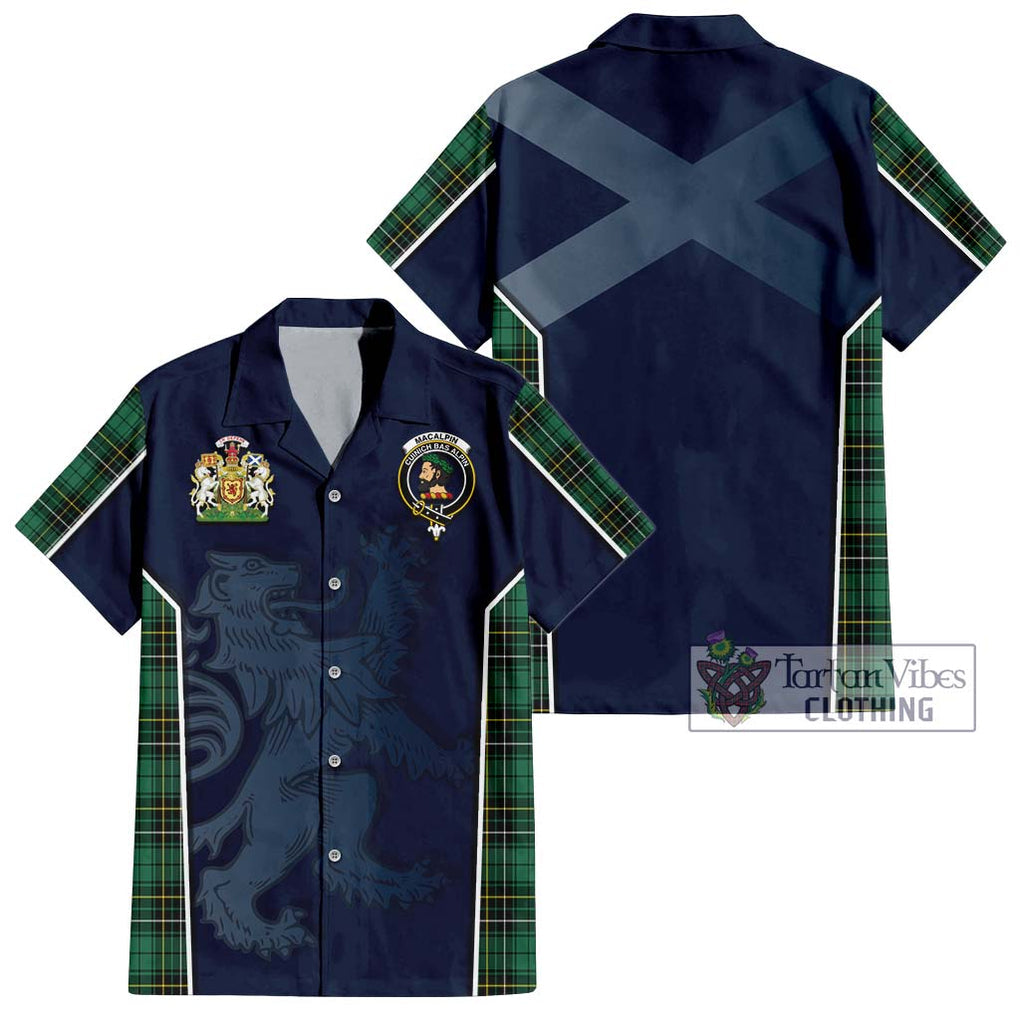 MacAlpin Ancient Tartan Short Sleeve Button Shirt with Family Crest and Lion Rampant Vibes Sport Style Kid - Tartan Vibes Clothing