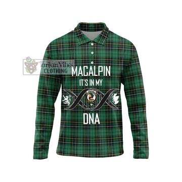 MacAlpin Ancient Tartan Long Sleeve Polo Shirt with Family Crest DNA In Me Style